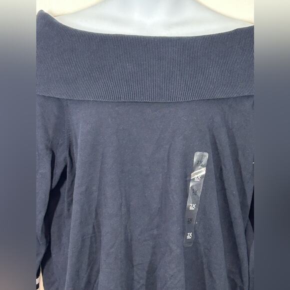 Tommy Hilfiger Plus Size 2X Navy Off Shoulder Sweater White Stripe NWT - Picture 7 of 11